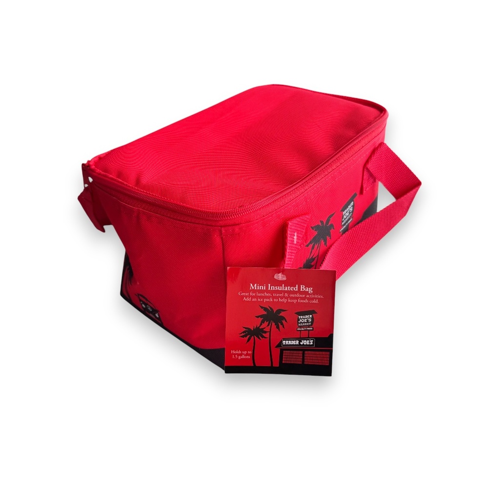 TRADER JOE’S Red Mini Insulated Lunch Bag Zip Top Reusable Cooler